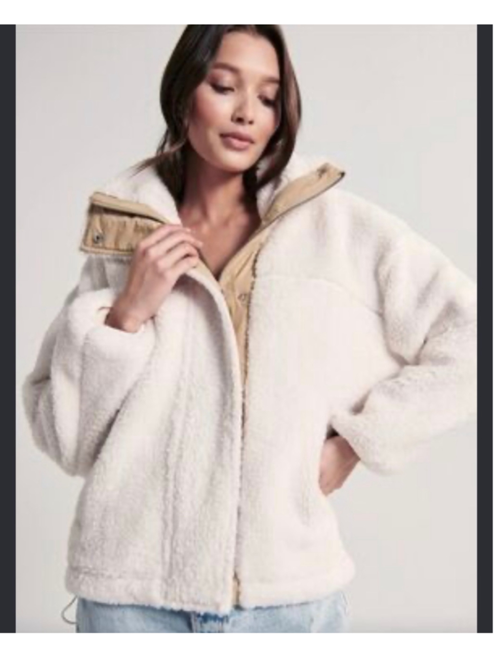 ABERCROMBIE SHERPA JACKET Womens Size M Teddy Coat Zip Up Cozy Faux Fur